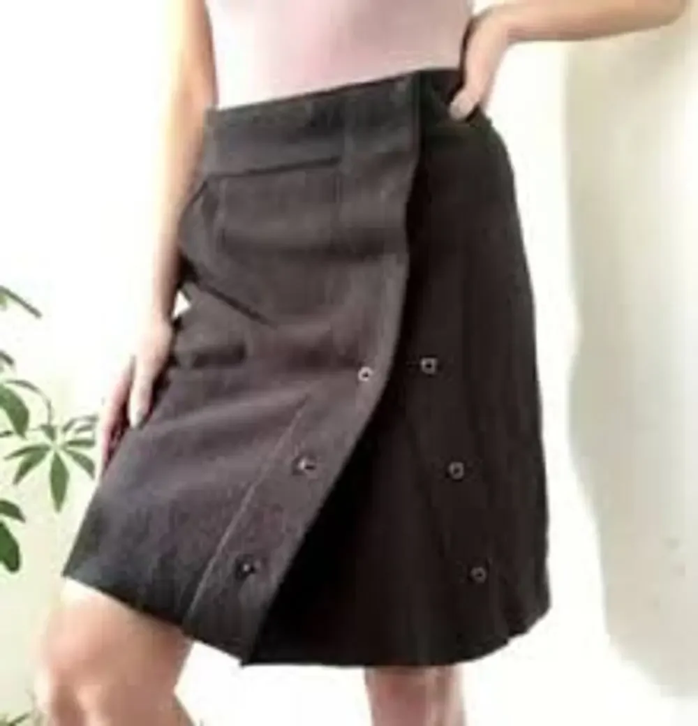 Anthropologie SPARROW Olive Green A-Line Wrap & Snap Front Midi Mini Sz XS